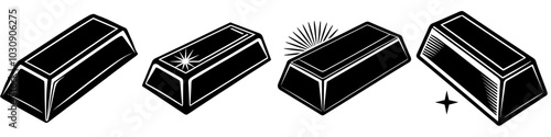 line art vector illustration collection of gold ingot with wood cutting style. isolate on a white background. SVG and PNG
