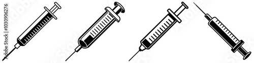 line art vector illustration collection of syringe with wood cutting style. isolate on a white background. SVG and PNG
