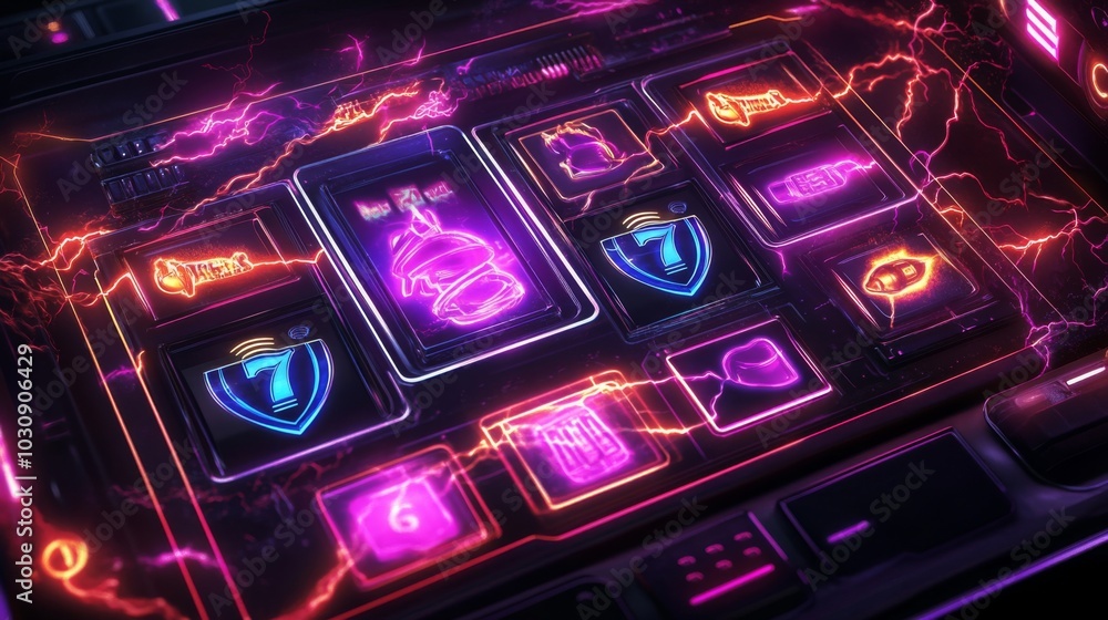 Electricthemed slot machine interface with vibrant neon colors Electricthemed slot machine interface with vibrant neon colors