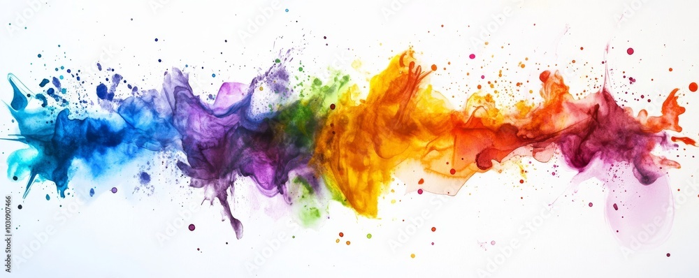 Obraz premium Abstract watercolor paint is splashing in different colors on a white background, creating a vibrant and dynamic design