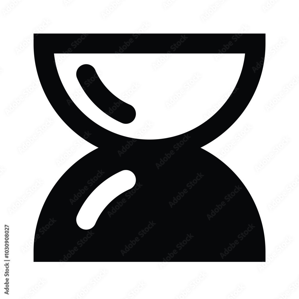 Obraz premium Black and white outline simplistic icon symbol of an hourglass, sand clock isolated on white background, resembling time is money, countdown, deadline, sand of time