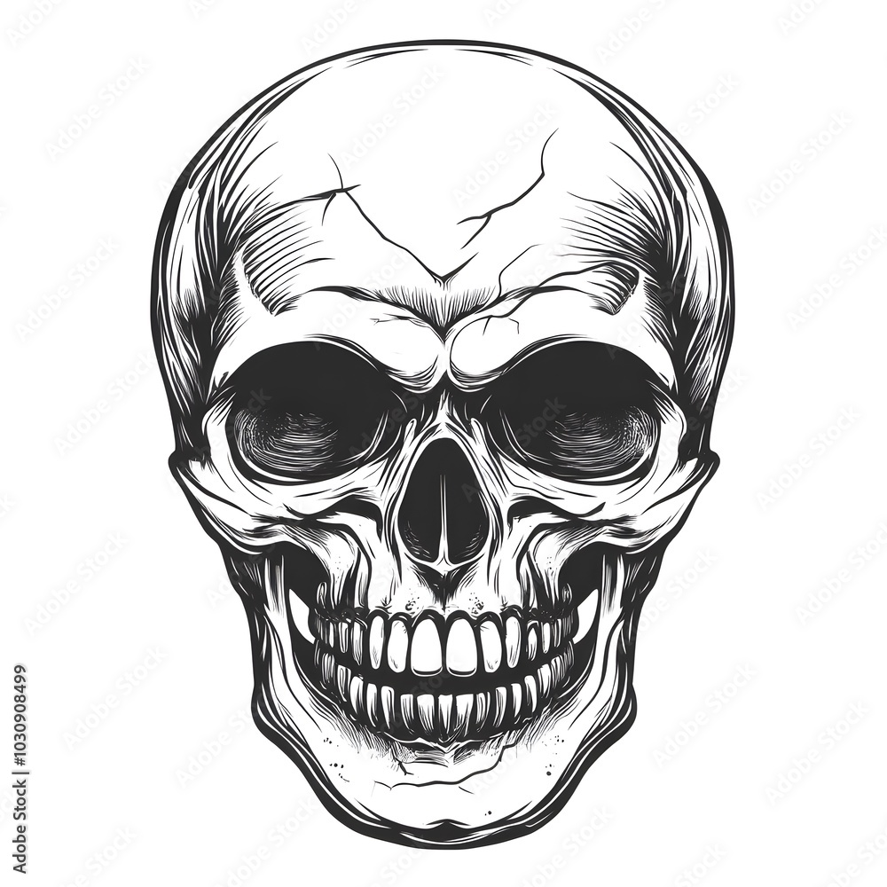 Fototapeta premium human skull silhouette illustration isolated on a white background,generative ai