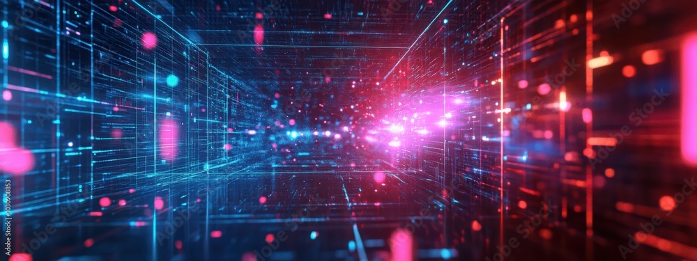 A sleek 3D abstract techno illustration with a mystical database, glowing neon light, and dynamic geometrical elements in a futuristic style. A sleek 3D abstract techno illustration with a mystical database, glowing neon light, and dynamic geometrical elements in a futuristic style.