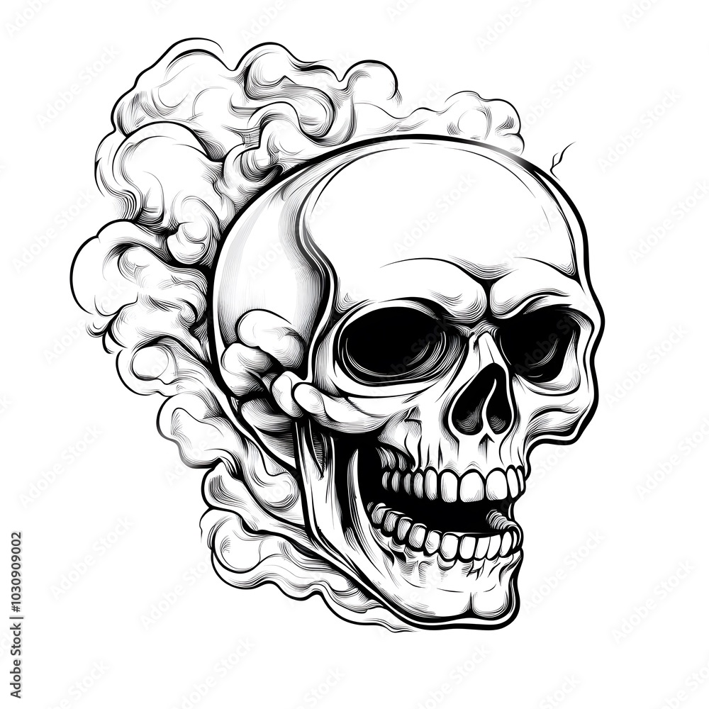 Fototapeta premium skull with flames logotype silhouette isolated on white background,generative ai