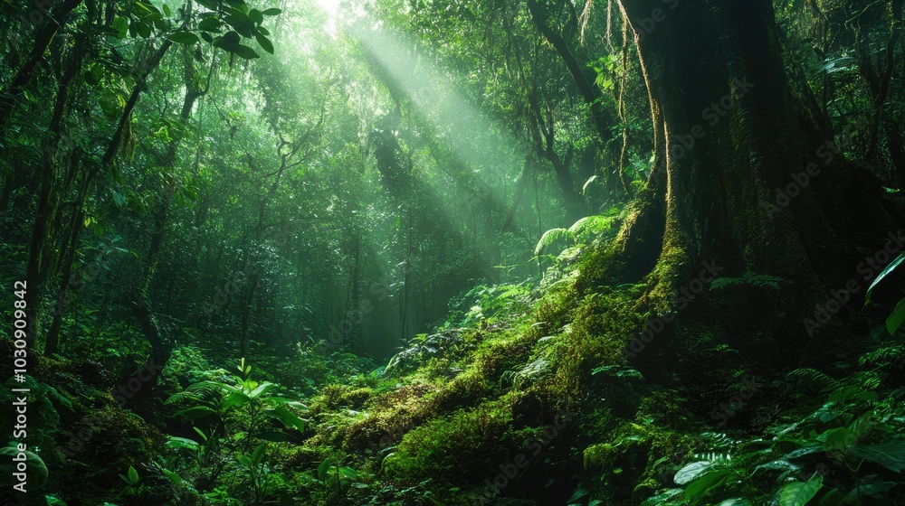 Tropical rainforest with trees and moss Tropical rainforest with trees and moss
