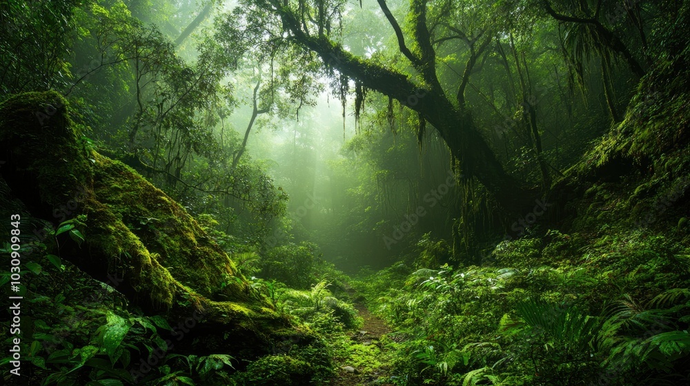 Obraz premium Tropical rainforest with trees and moss 