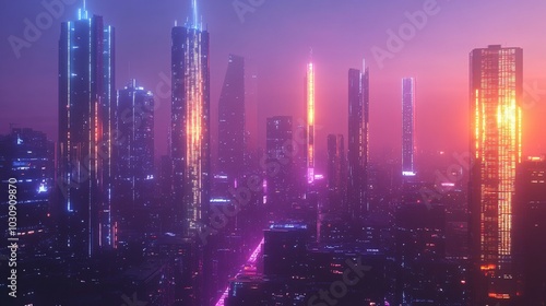 Neon Cityscape: A Futuristic Urban Landscape