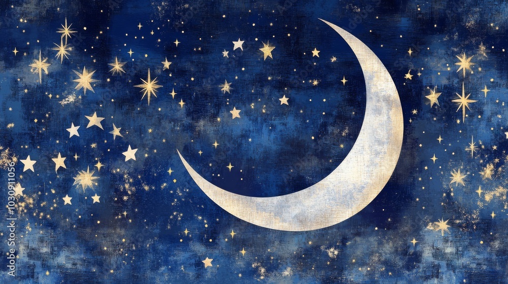 Naklejka premium Celestial Themed Wedding Banner with Stars and Moon on Night Sky Background