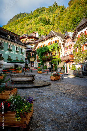 Obraz na płótnie Hallstatt, wschód słońca, Górna Austria. w salonie