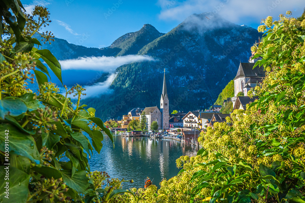 Hallstatt, wschód słońca, Górna Austria.