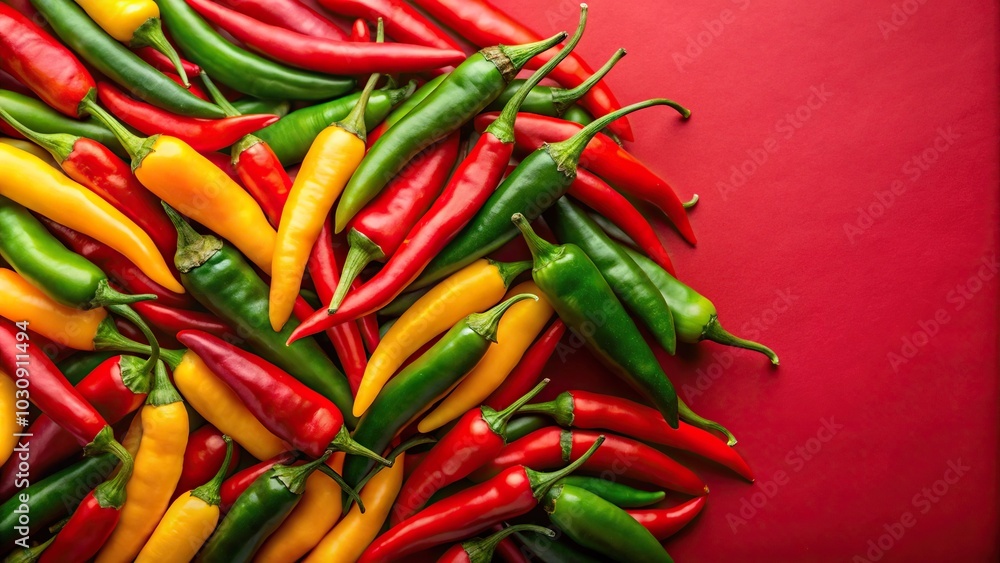 Colorful hot chili peppers on a red background Colorful hot chili peppers on a red background