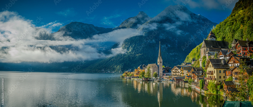 Hallstatt - wchód słońca, Austria, Górna Austria