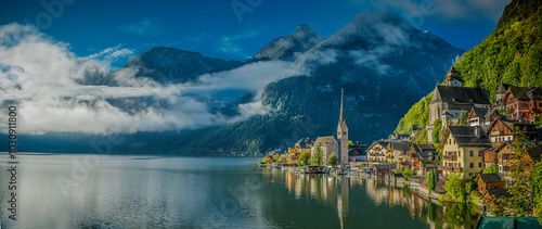 Obraz na płótnie Hallstatt - wchód słońca, Austria, Górna Austria w salonie