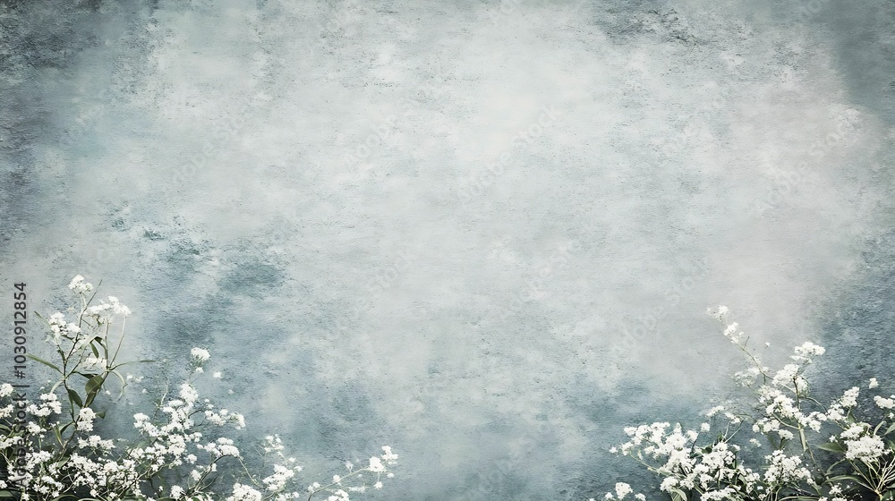 A rustic blue background with white flowers on the sides. A rustic blue background with white flowers on the sides.