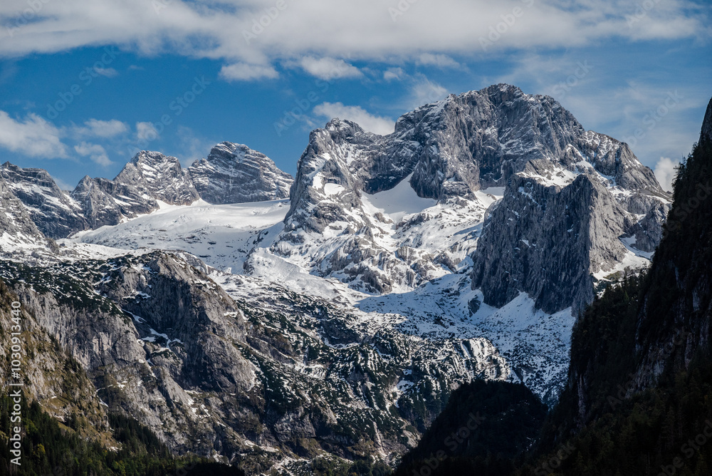 View on Dachstein from Vorderer Gosausee View on Dachstein from Vorderer Gosausee
