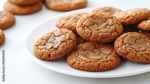 A plate of freshly baked cookies, golden brown and chewy, with chocolate chips scattered throughout, invitingly arranged for a delightful treat.