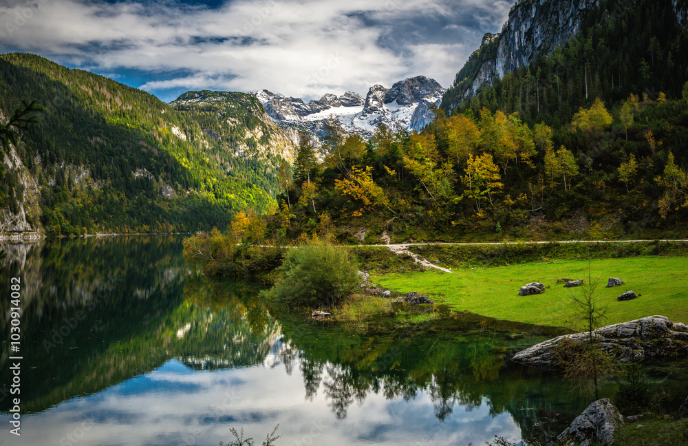 View on Dachstein from Vorderer Gosausee