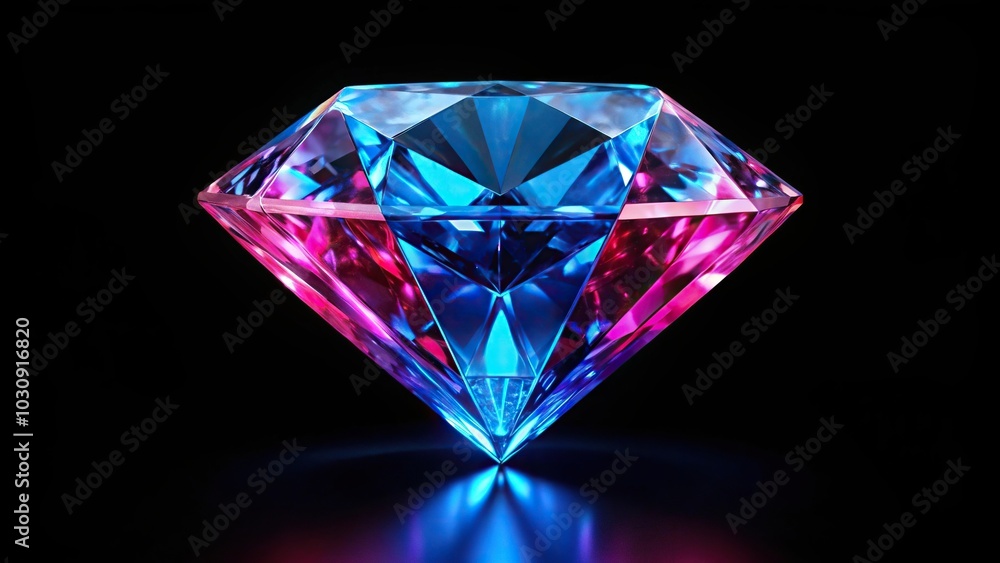 Forced perspective pink and blue diamond on black isolated Forced perspective pink and blue diamond on black isolated