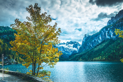 View on Dachstein from Vorderer Gosausee 