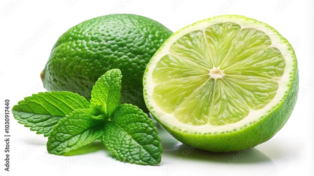 Fresh lemon with mint leaf in forced perspective Fresh lemon with mint leaf in forced perspective
