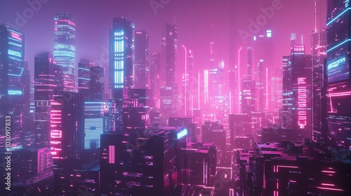 Futuristic Cityscape with Neon Lights