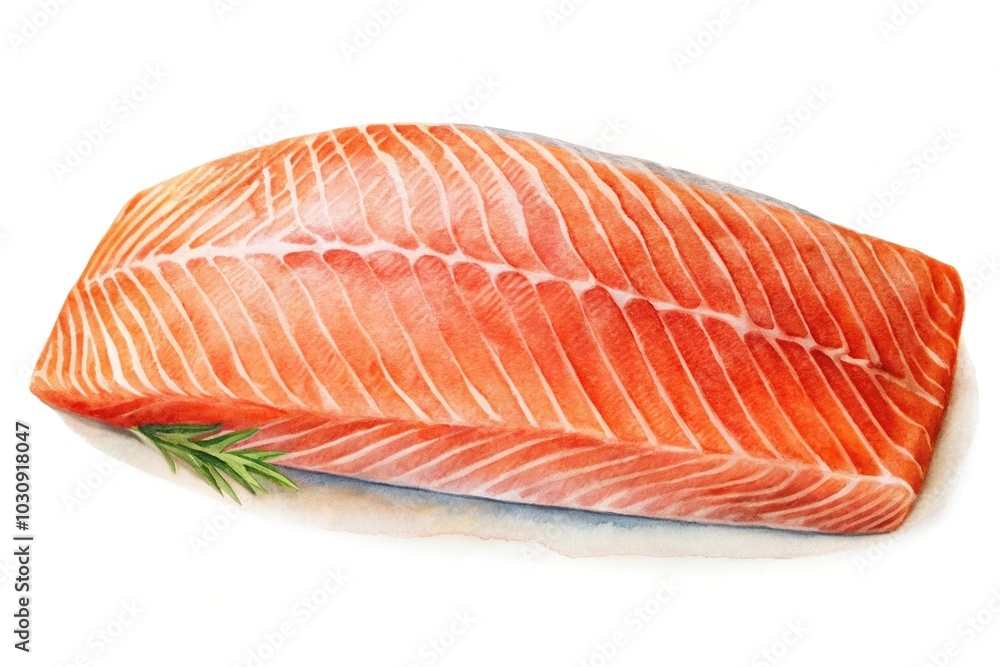 fresh salmon fillet watercolor art on white background fresh salmon fillet watercolor art on white background