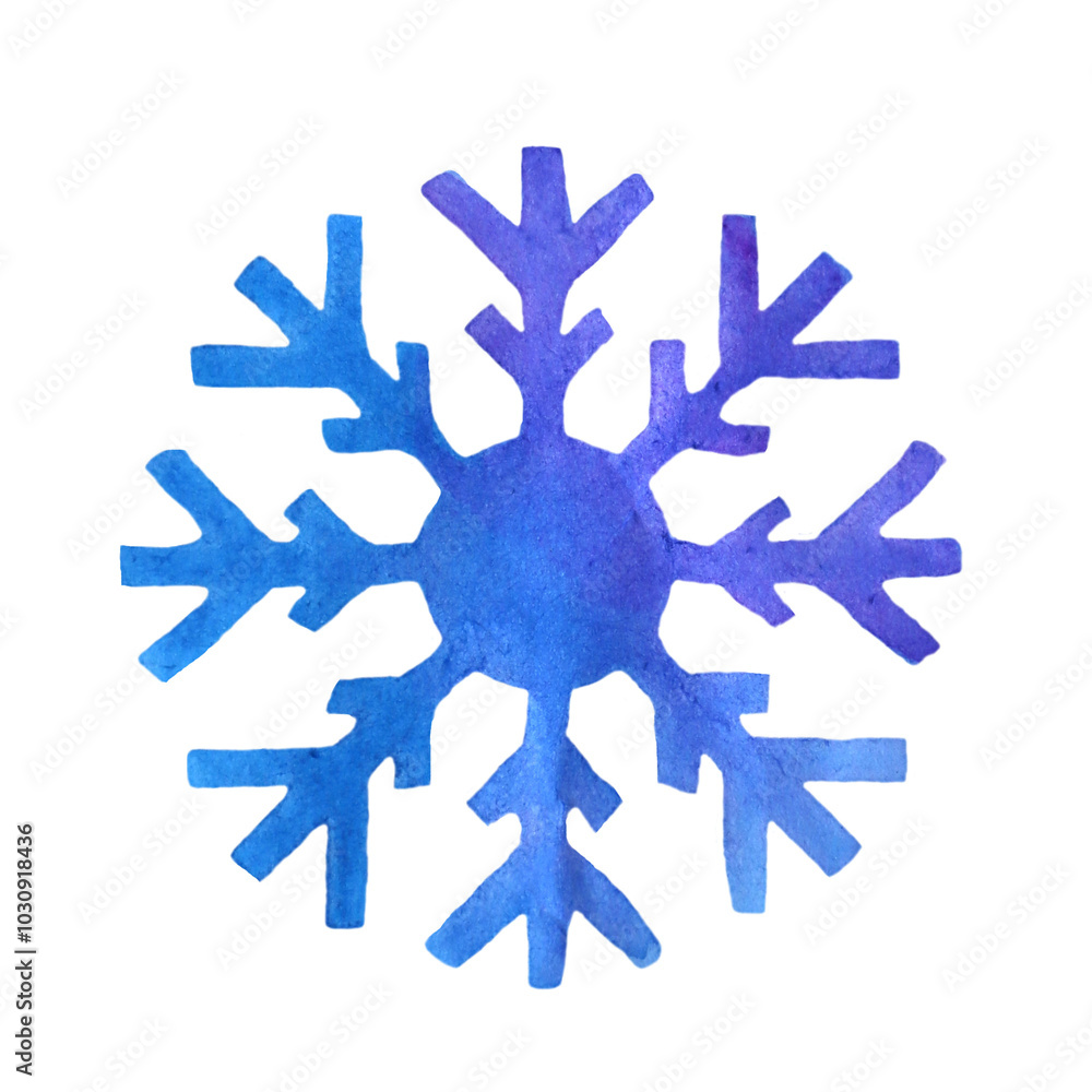 Snowflake drawn in blue watercolor isolated on white background Snowflake drawn in blue watercolor isolated on white background