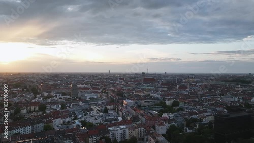 Wallpaper Mural Aerial footage of urban cityscape at sunset. Munich, Germany Torontodigital.ca