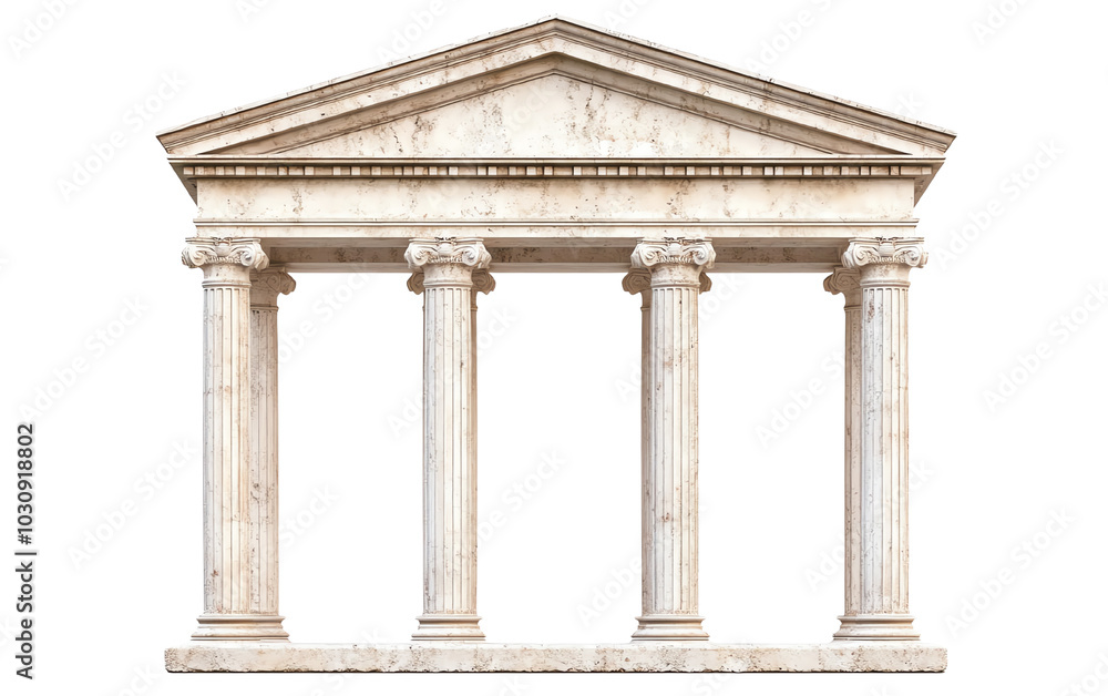Obraz premium Ancient temple structure with columns, white isolate background. Transparent background.