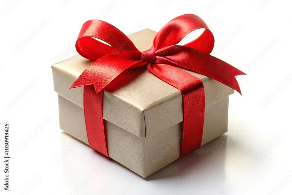 Fototapeta premium Gift box with red bow on white background silhouette