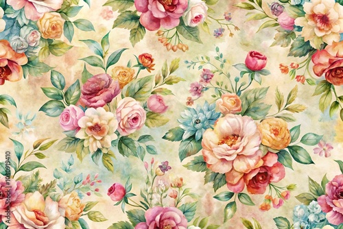 Floral watercolor vintage full background pattern extreme close-up