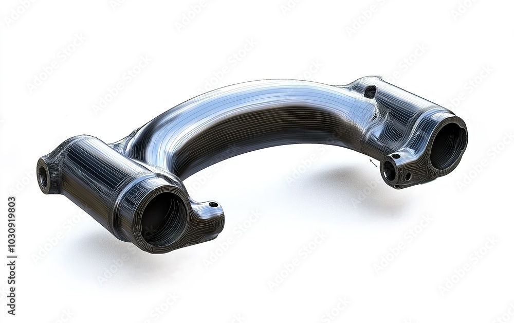 A detailed view of a modern automotive intake manifold showcasing advanced design and engineering, set against a plain backdrop A detailed view of a modern automotive intake manifold showcasing advanced design and engineering, set against a plain backdrop