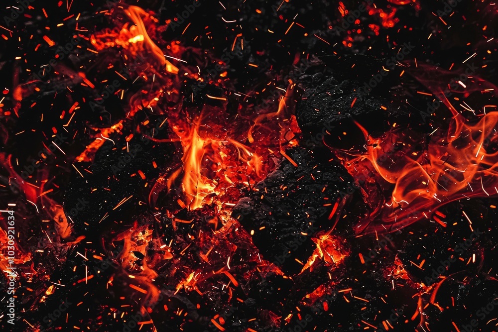 Close-up of a Fiery Bonfire with Flying Sparks Close-up of a Fiery Bonfire with Flying Sparks