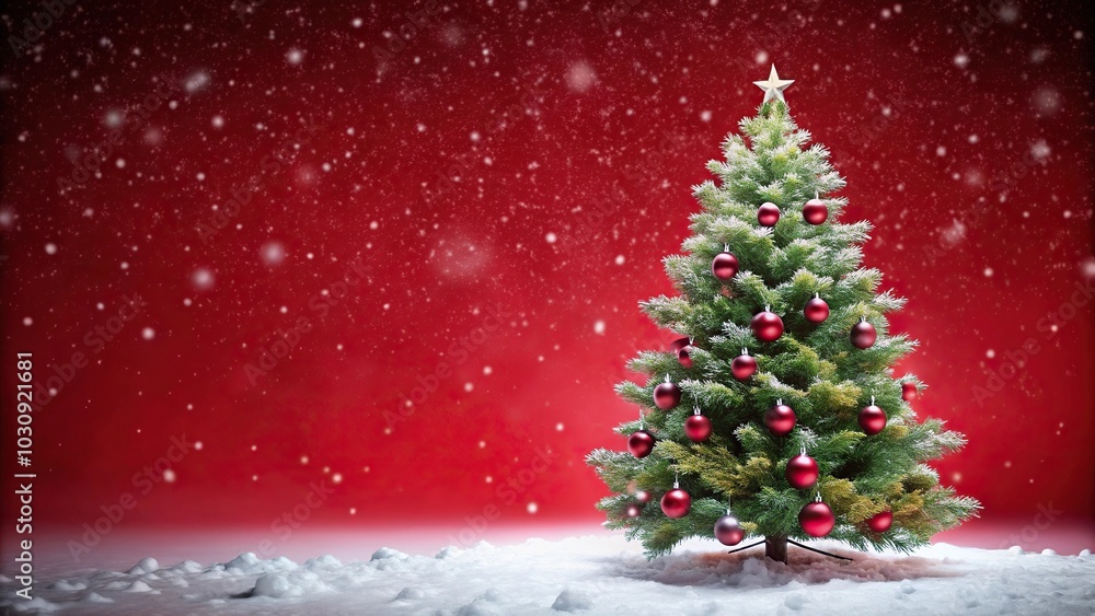 High angle Christmas background with Christmas tree in snowy scene High angle Christmas background with Christmas tree in snowy scene