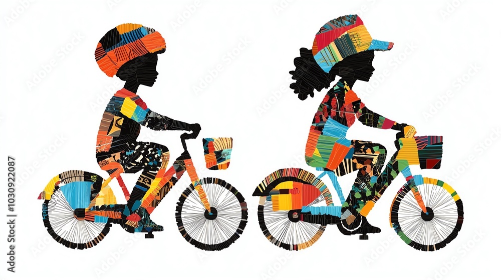 Obraz premium Silhouette of two children riding their bicycles.