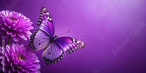 High angle view of purple butterfly and flower on purple background