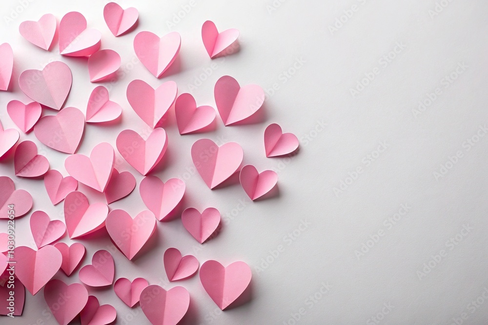 heartfelt arrangement of pink paper hearts on white surface heartfelt arrangement of pink paper hearts on white surface