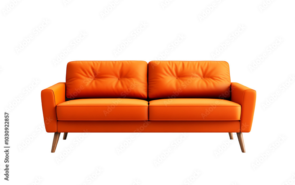 Fototapeta premium Modern orange sofa, styled for comfort, isolated on a white background. Transparent background.