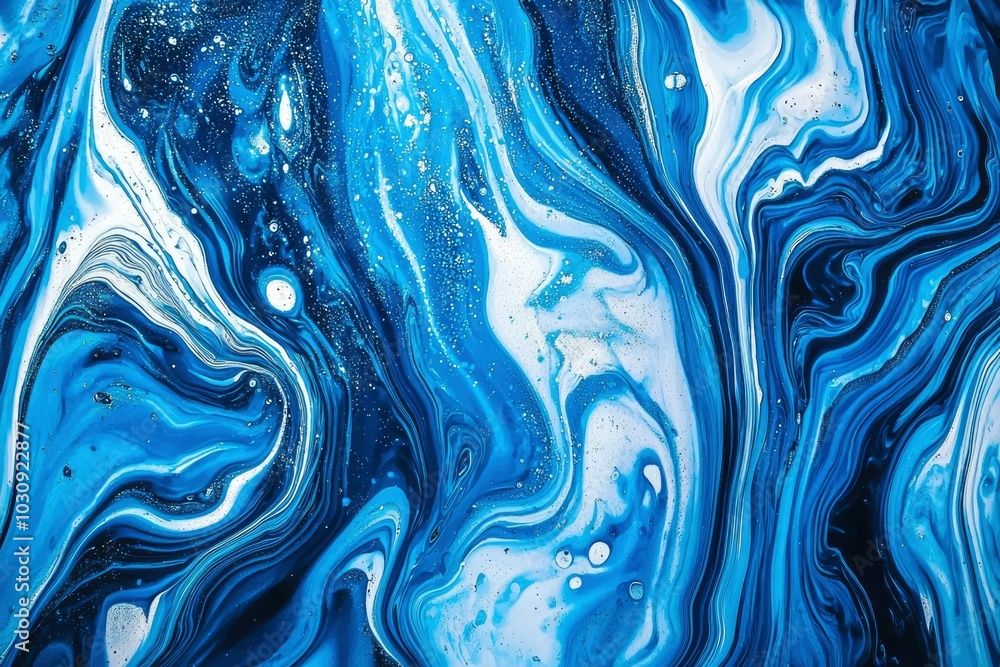 Abstract Blue and White Swirling Liquid with Glitter Abstract Blue and White Swirling Liquid with Glitter