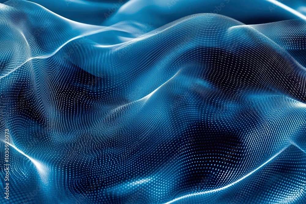 Abstract Wavy Network of Blue and White Dots and Lines Abstract Wavy Network of Blue and White Dots and Lines