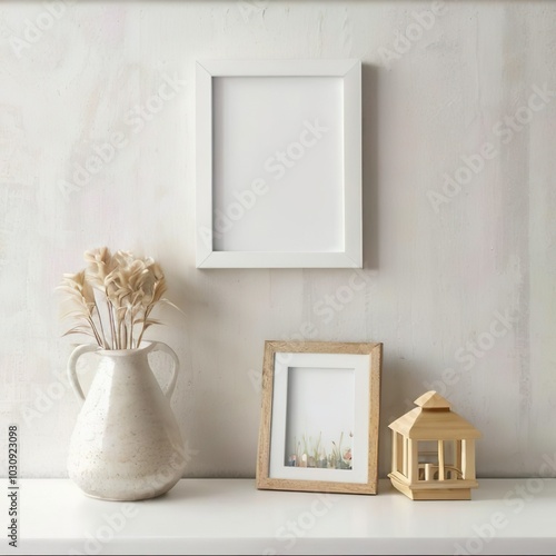Minimalist frame mockup in natural settings, wooden textures, soft lighting, and simple decor. Ideal for artwork, photography, prints, modern environment with a cozy, rustic vibe