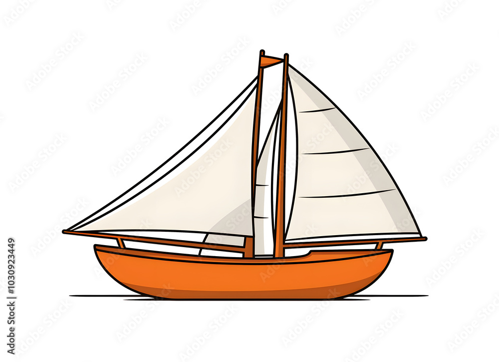 Cartoon-Segelschiff mit orangefarbenem Rumpf (KI generiert) Cartoon-Segelschiff mit orangefarbenem Rumpf (KI generiert)