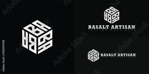 Modern initial hexagon vector letter BA or AB logo in silver color isolated on multiple background colors. The logo is suitable for stone-cutting operation logo design inspiration templates.