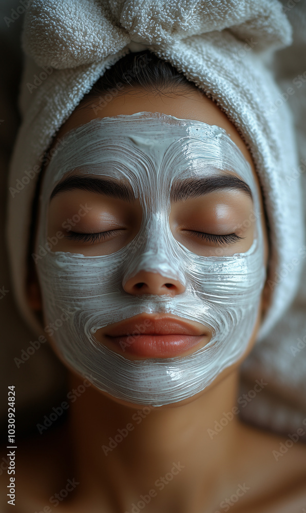 Woman with Face Mask Relaxing with Eyes Closed Woman with Face Mask Relaxing with Eyes Closed