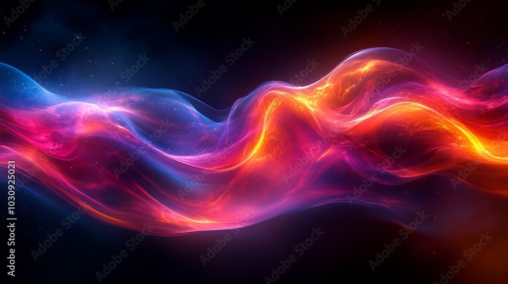 Colorful wave of energy is flowing in space with bright vibrant colors of red, orange, and blue. This abstract background would be perfect for any project needing a futuristic and modern design Colorful wave of energy is flowing in space with bright vibrant colors of red, orange, and blue. This abstract background would be perfect for any project needing a futuristic and modern design