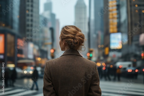 Businesswoman standing in times square new york city