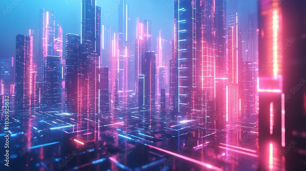 Obraz premium Neon Cityscape - A Futuristic Urban Scene