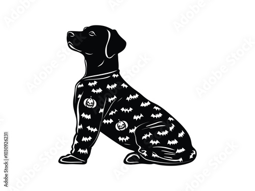 Dog in Halloween Pajamas Silhouettes - Cute Pet Designs for Halloween photo