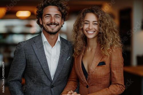 Successful business partners smiling in modern office