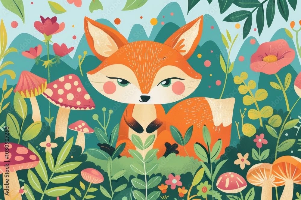 Whimsical fox in a vibrant forest illustration Whimsical fox in a vibrant forest illustration
